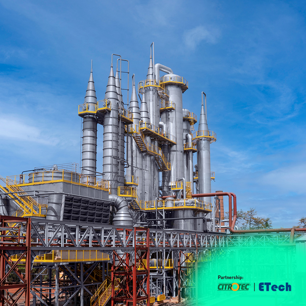 Citrotec® - Hydrous Ethanol Distillation Apparatus coupled to the Ecovin JL® Vinasse Concentration Apparatus 